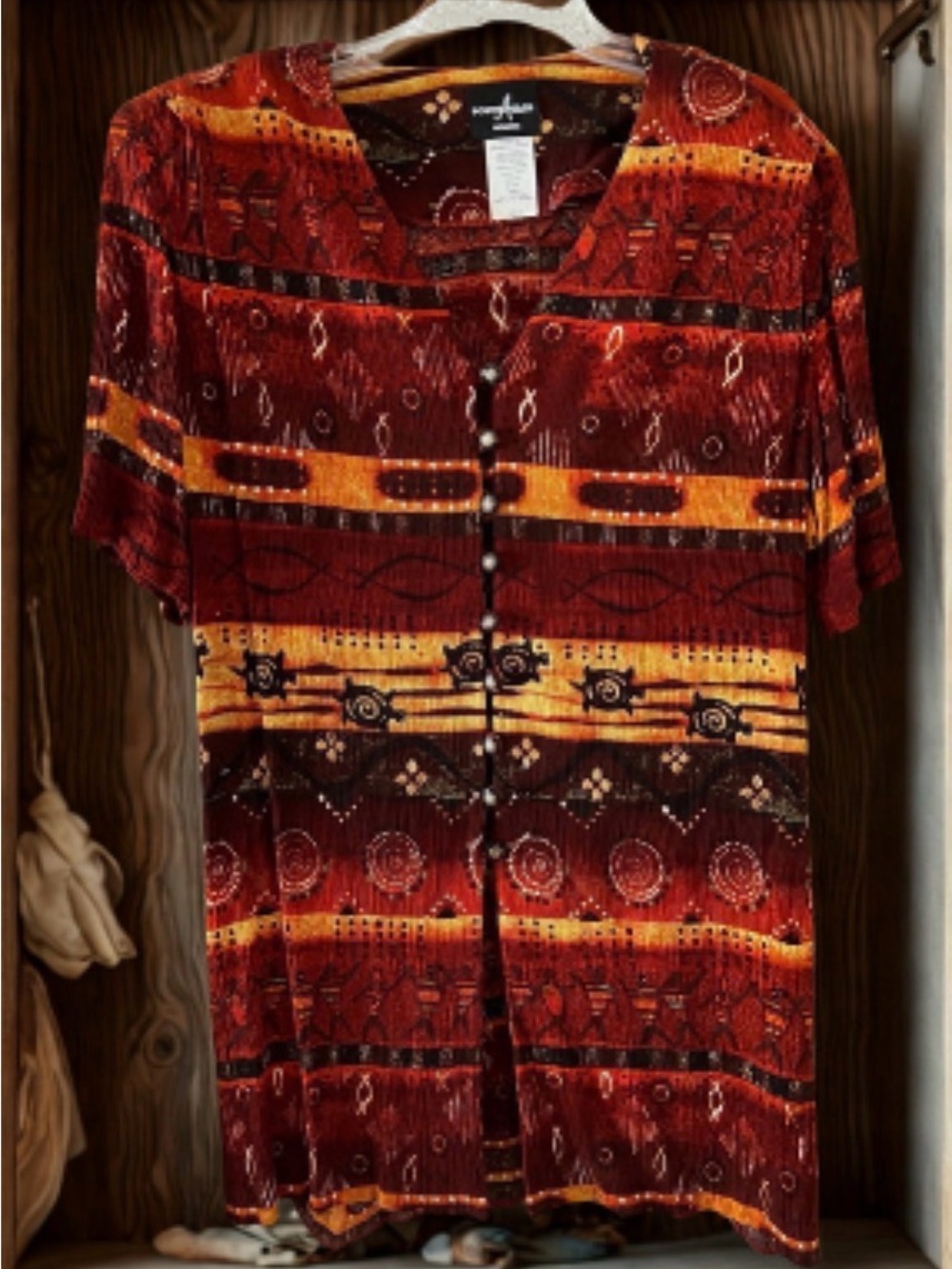 Positive Attitude Red & Orange Patterned Women’s Short-Sleeve  Blouse Jacket